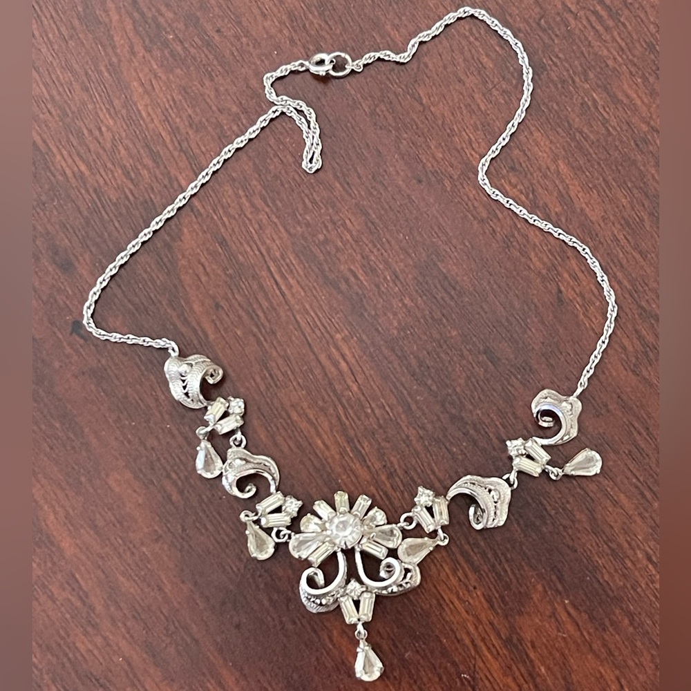 1950s Titan Sterling signed filigree crystal vintage necklace - Picture 4 of 7